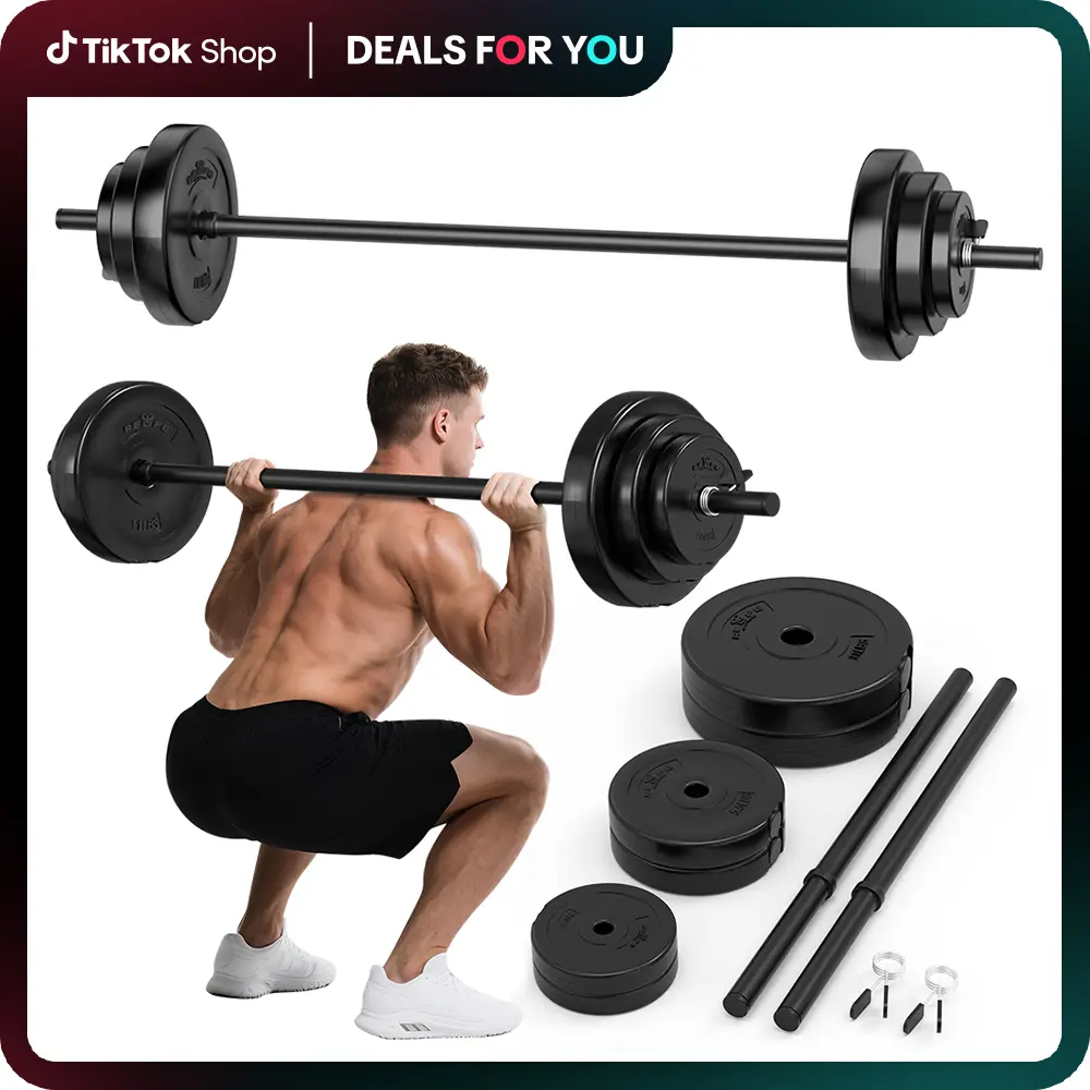 Barbell Weight Set for Lifting, 45 LB Weight Bar Set with Adjustable Free Weights for Workout Bar for Exercise in Home Gym SummerVibes