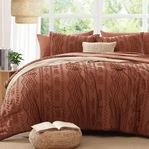 Full Size Comforter Set Autumn Leaf, Tufted Boho Bedding Farmhouse Bed Set, All Season 7 Pieces Bed in a Bag with Sheets, Pillowcases & Shams