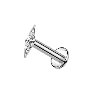 Internally Threaded Double Spike End CZ Crystal Flat Back Stud - ASTM F-136 Implant Grade Titanium