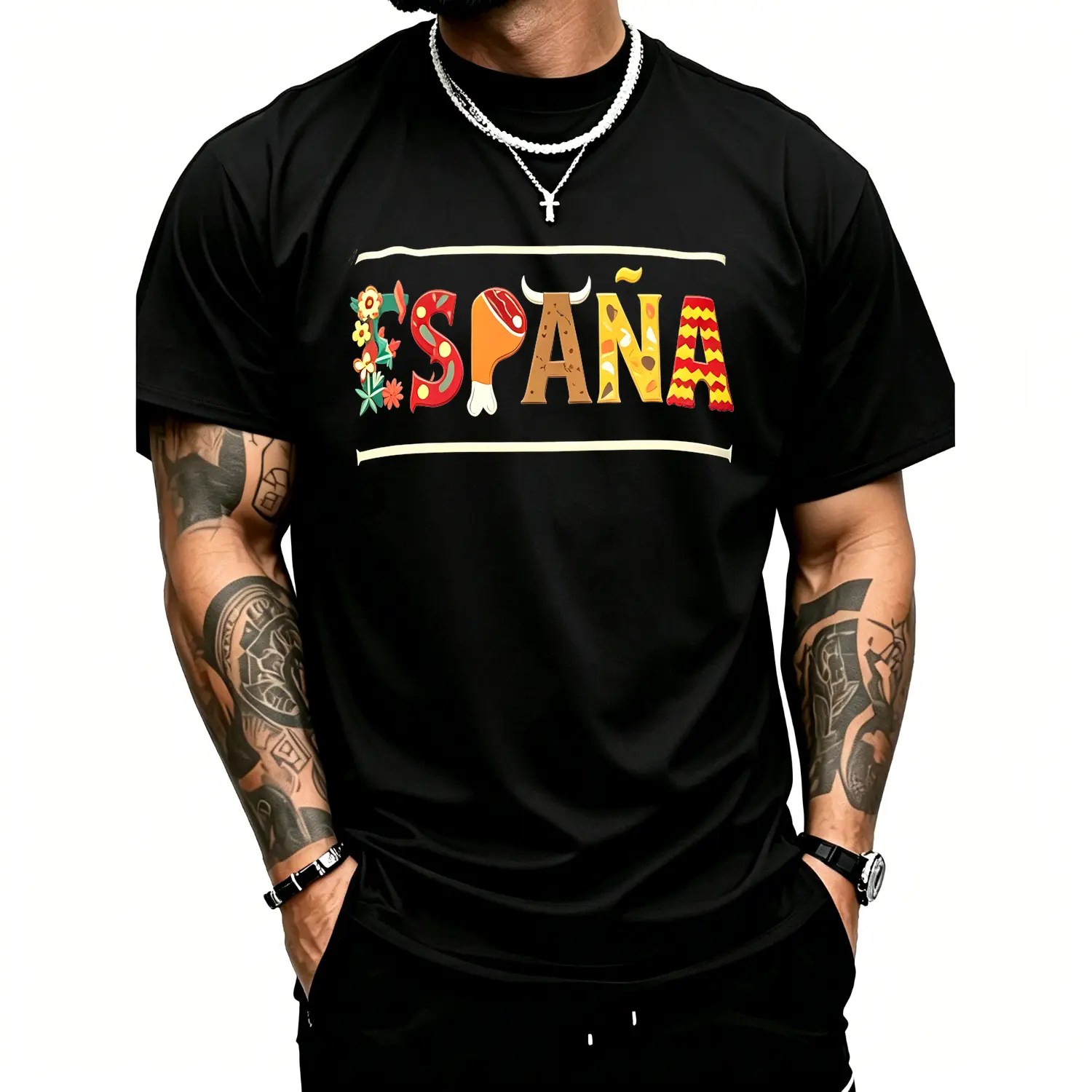 Women Cotton Spanish T-shirt Fiesta Espana Bull Spanish Flower Flag Short Sleeve Casual Wear