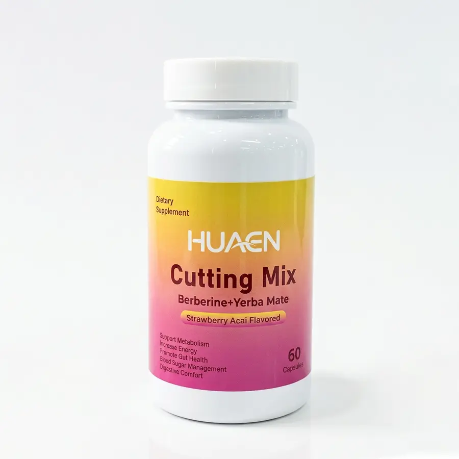 HUAEN Natural Metabolism Support Dietary Supplement Capsules - Magnesium, Yerba Mate, 5-HTP, Chromium, Berberine, Strawberry Flavor, 100g, 60 Servings