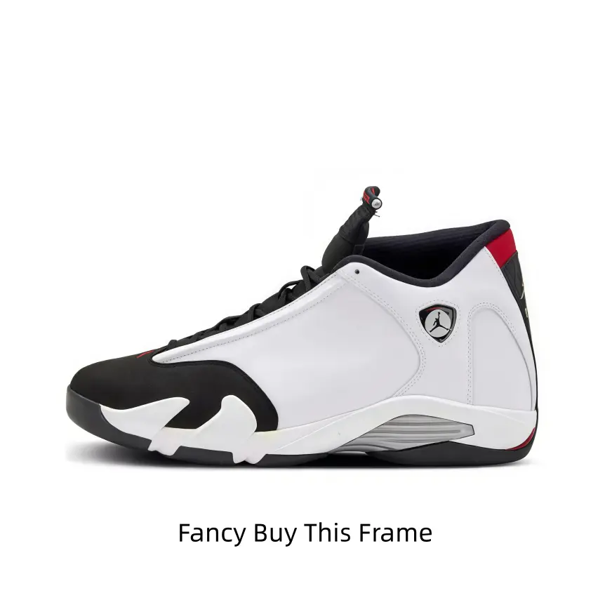 Iconic white smooth leather mid-top sneakers with soft black suede toe overlay, tiny scarlet red trim on heel & tongue, sculpted layered dual-tone sole, this tri-color shoe carries timeless old-school basketball street energy.