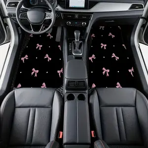 4pcs Vehicle Floor Mats adorned with Pink Bow Polka Motif, compatible with Sedans or Crossovers, presenting Easy Maintenance benefits and Gift Idea possibilities, while also accommodating Off-Road Vehicles and Style, Girly Car Accessories