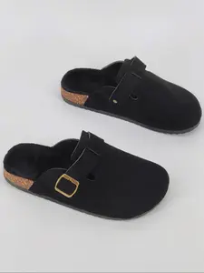 Men's Open Toe Half Slippers Soft Rubber Outdoor Shoes Thick Bottom Slippers, Casual PU Leather Mules for All Seasons, Unisex Slip-On Flats