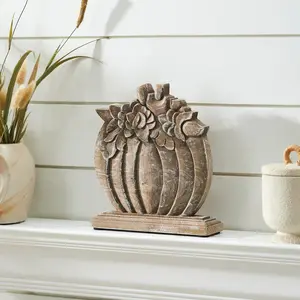 Floral Crown Carved Wooden Pumpkin