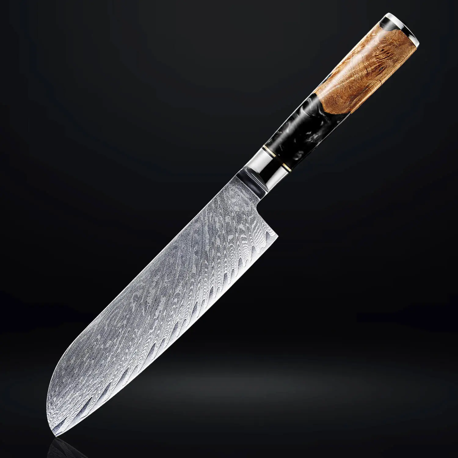 Black Tsunami Damascus Santoku Knife - 7" Blade, Japanese VG10 Damascus Steel