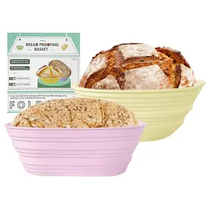 Silicone Banneton Bread Proofing Baskets - 9Inch Round & 10 Inch Oval - Sourdough Starter Kit