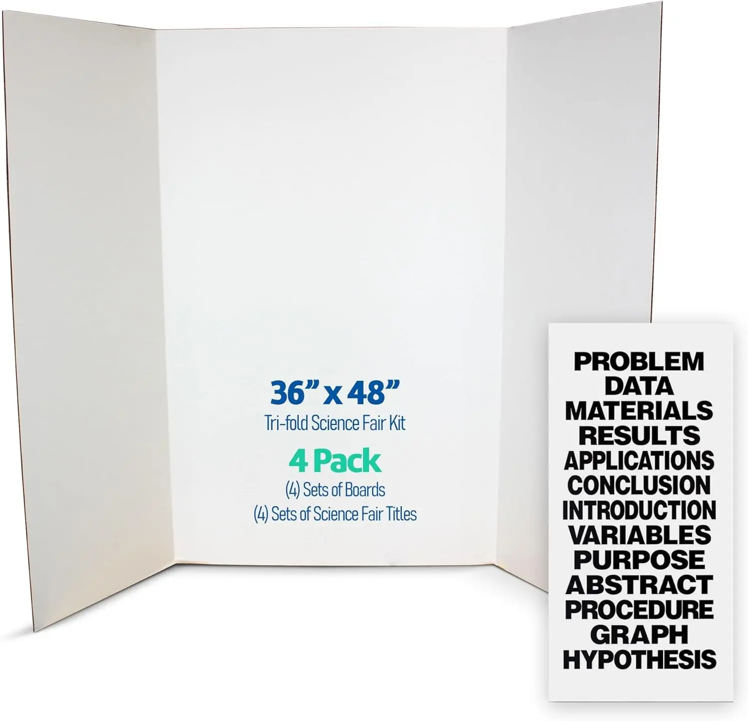 Science Fair Project Board Kit 36" x 48" White Trifold Boards with Black Science Fair Title Letters Ready-to-Use Project Display Boards 4 Pack