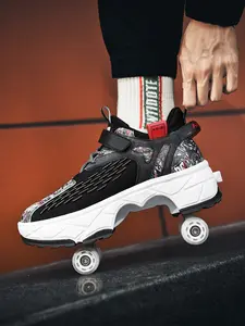 1 pair of roller skates (also known as heelys or four-wheeled skates), which allow for both walking and gliding, with retractable wheels, suitable for adults, teenagers, and children, Roller skate shoes