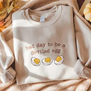 Bad Day To Be A Deviled Egg Embroidered T-shirt Sweatshirt Hoodie, Funny Thanksgiving Dinner Embroidery Shirt, Sarcastic Friendsgiving Gifts