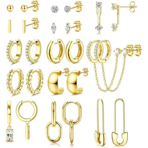 Jstyle 13 Pairs Small Gold Hoop Earrings Set for Women Dainty Gold Earrings 14K Gold Plated Lightweight Huggie Earrings Hypoallergenic Stud Hoop Earrings Pack for Jewelry Gift