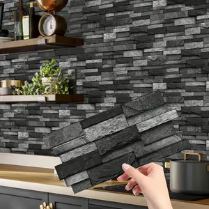 (12pcs/24pcs/48pcs) Peel & Stick Wall Tiles, PVC Waterproof Self Adhesive Wall Stickers, Kitchen Bathroom Countertop Decor, Textured Peel Stick Wall Paper, 4.72x9.68 Inches