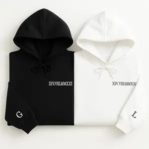 Custom Roman Numeral Hoodie – Matching Couple Gift – Personalized Date Embroidery for Boyfriend Girlfriend, Valentine's Day, Mother's Day, Birthday Gift