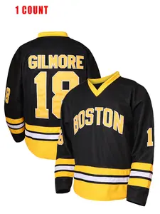 Boston Hockey Jersey Tee Number 18, Embroidered Letters & Numbers, Casual Loose-Fit Sportswear for Fans & Collectors, All Seasons
