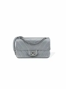 Pre-owned CHANEL Leather Crossbody Bags Silver Metallic Chevron Mini Rectangle Classic Flap Bag