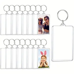 10 transparent rectangular acrylic photo frame keychains, photo stickers inserted into the key ring, blank rectangular double-sided photos, DIY hanging photo frames, wedding gifts, suitable for decorating all kinds of keys.