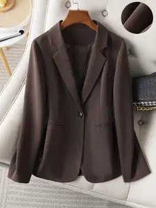 Women's Button Front Fitted Blazer Jacket, Slim Fit Long Sleeve Coat, Office Style, Spring & Fall Fashion, Plain Design with Pockets