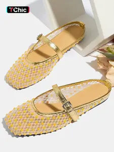 Women's Fashion Square Toe Summer Outdoor Sandals, Breathable Mesh Lace-Up Shoes, Rivets Design, Casual Beach Footwear, Casual Flat Sandals