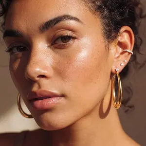 Earrings for Women, 14K Gold & White Gold Plated Hoop Earrings, Lightweight Hypoallergenic Chunky Modern Statement Jewelry, Daily Casual Party Wear Accessories, Stylish Ear Ornaments, Elegant Fashion Decoration, Ideal Birthday Holiday Gifts for Women