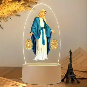 1 Piece Catholic Virgin Mary Grace Statue Acrylic Night Light - Miraculous Maria LED USB Powered Religious Lamp with Switch, Energy-Saving Christian Home Decoration Suitable for Bedroom/Prayer Room, Perfect Gift for First Communion and Confirmation, Spiri