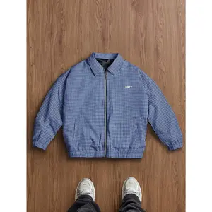 Preppy Blue Gingham Coach Jacket | Retro 90s Oversized Zip-Up Preppy Blue Gingham Coach Jacket | Retro 90s Oversized Zip-Up
