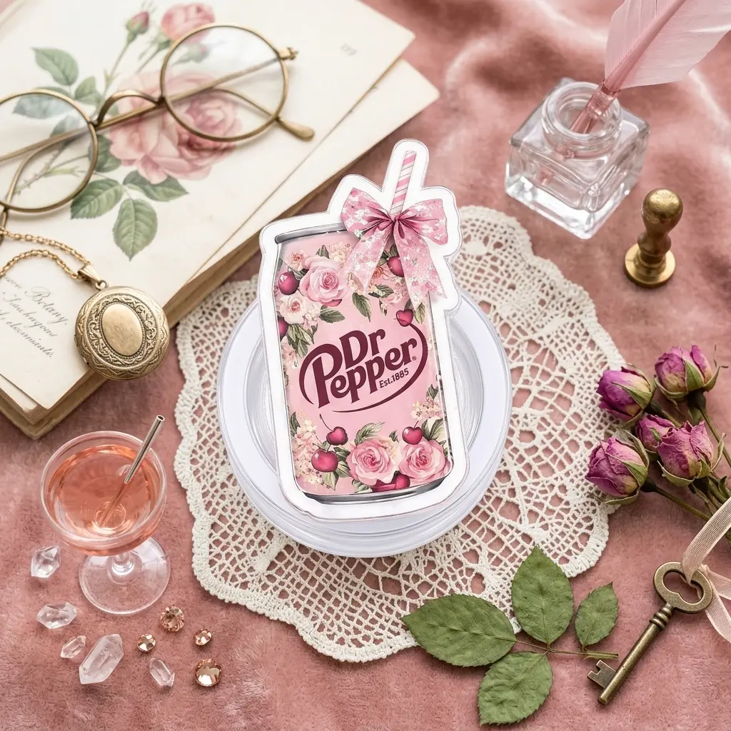 Cute Pink Cherry Soda Can Phone Grip | Coquette Aesthetic Floral Bow Phone Holder Stand