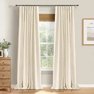 2pcs Blackout Curtains Linen Curtains for Living Room & Bedroom Window Drapes with Clip Rings Rod Pocket Thermal Insulated Faux Linen Curtains