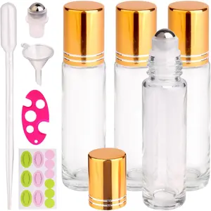 10ml Roller Bottles for Essential Oils Thick Clear Glass Roll  Bottle Applicator Stainless Steel Ball Metal Cap Daily Care (Clear Rolelr Bottles)