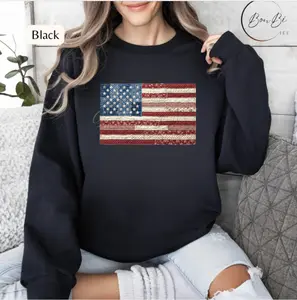 4th Of July Sweatshirt, Retro American Flag, Patchwork USA Shirt, Patriotic Shirt, Cotton USA Flag Tee
