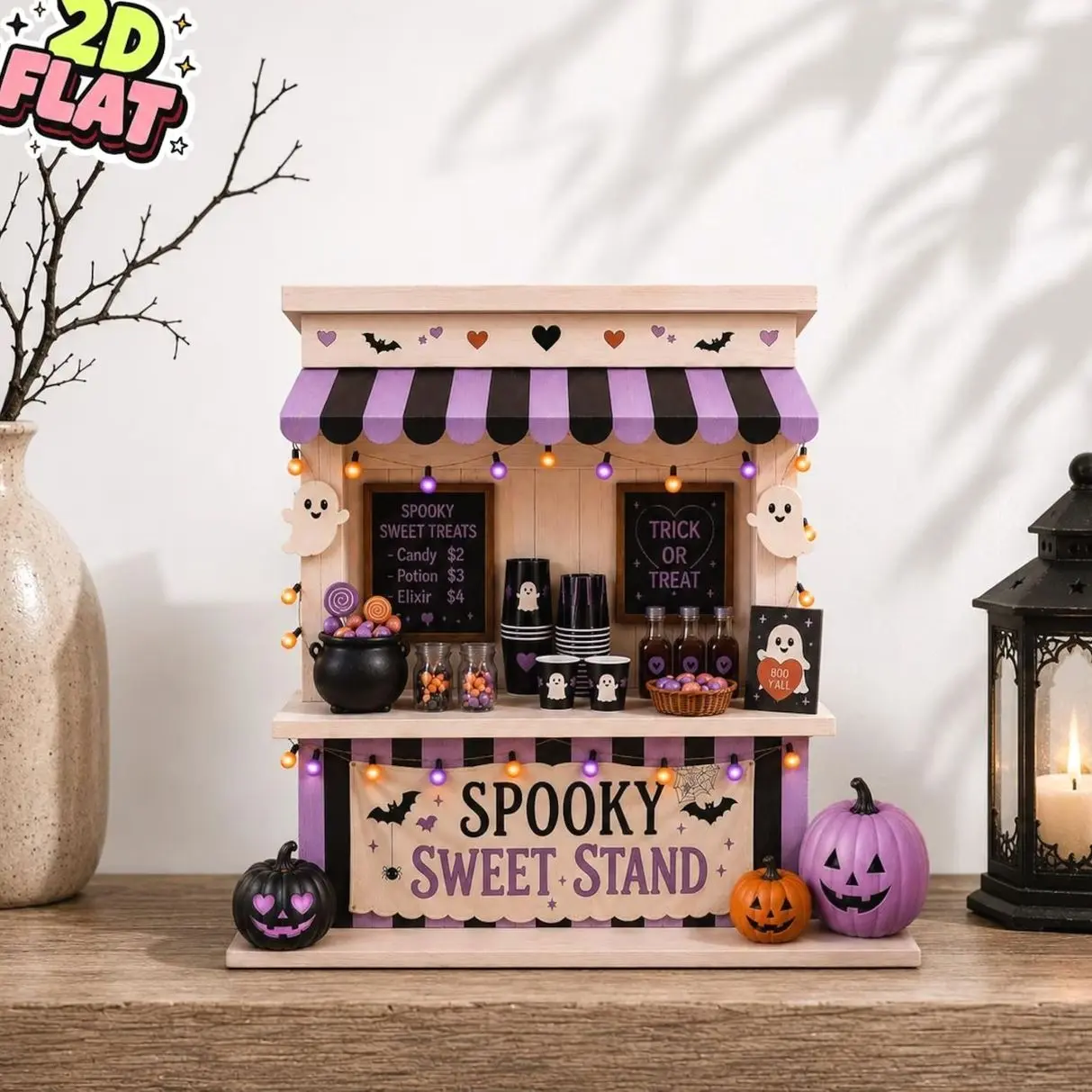 Spooky Sweet Stand Wooden Block Decor, Halloween Candy Stand Shelf Sitter, Ghost Trick or Treat Tiered Tray Halloween Decor