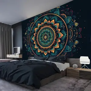 1 piece, Luxury Peach Velvet Mandala Tapestry - Soft Polyester, Vintage Pattern, Horizontal Knit Fabric, No Power Required, Easy to Hang, Perfect for Living Room Bedroom Decor, Indoor Use, Adds a Touch of Elegance and Sophistication to Any Space Rod Wave