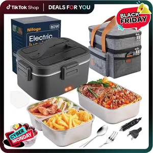 Nifogo Electric Lunch Box Food Heater for Adults 12V/24V/110V Portable 1.8L Stainless Steel Container with Fork Spoon Bag Dealsforyoudays