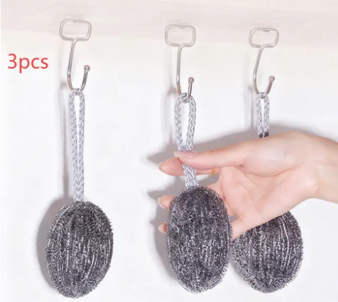3PCS Hangable Stainless Steel Brillo Pads – Large Encrypted Steel Wool with Hanging Rope, Reusable Anti-Rust Cleaning Supplies for Dishes, Pots & Pans Oil Stain Removal, Durable Scratch-Free, Quick Dry, Essential Kitchen Cleaning Tool