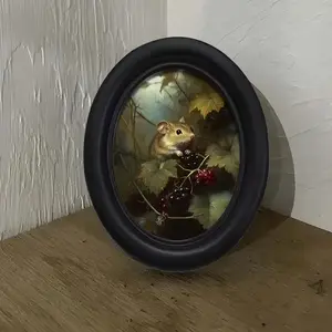 1 countRustic Farmhouse Photo Frame, Picture Frame - Mouse Stealing Mulberry - Recycled Wood Framed Wall Art - Farmhouse Living Room, Bedroom Decor - Easy Hang Hanging Decoration - Vintage Mouse Illustration - Framed Poster, Home Decor