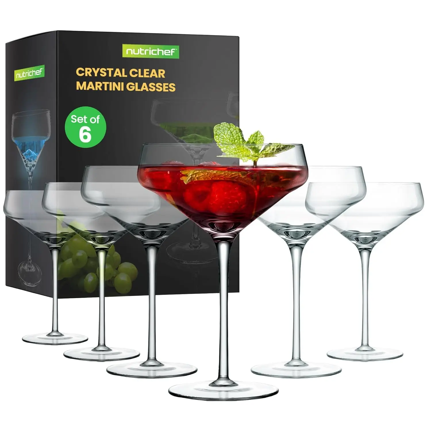 10oz Elegant Crystal Martini Glasses Set - 6Pcs | Lead-Free Drinkware with Flat Stable Base - Reusable, Dishwasher Safe & Chip-Resistant Cocktail Glasses for Home, Parties & Gifts - Modern Kitchen Essentials
