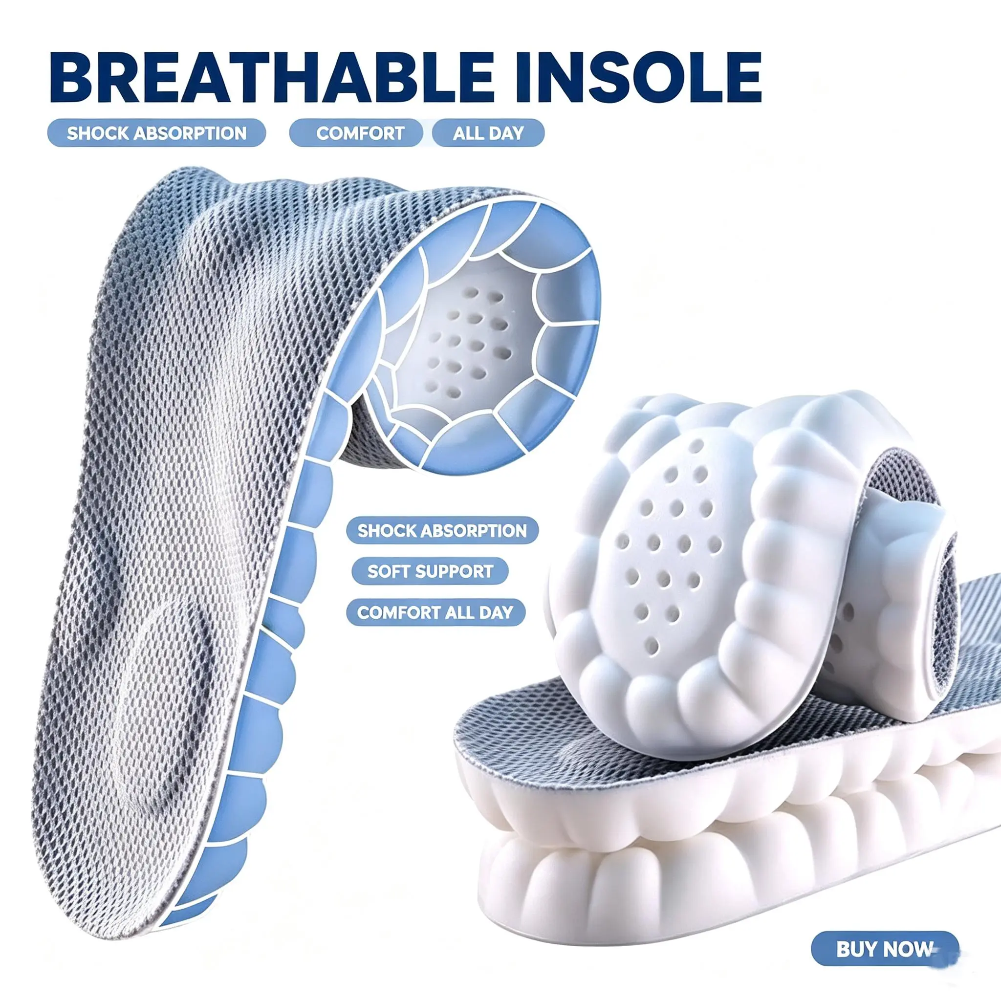 Comfort Insoles for Men and Women, 4D Cushioned Shoe Inserts with Shock Absorption, Anti-Fatigue Support and Enhanced Walking Comfort