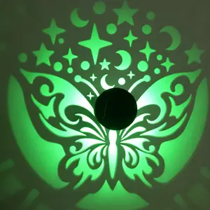 2pcs Solar Butterfly Projector Wall Lights, LED Color Changing Outdoor Deck Stair Wall Lamps, Waterproof Metal Hollow Decorative Lights,Suitable for terrace, Pathway, Courtyard, Wedding Party Decoration