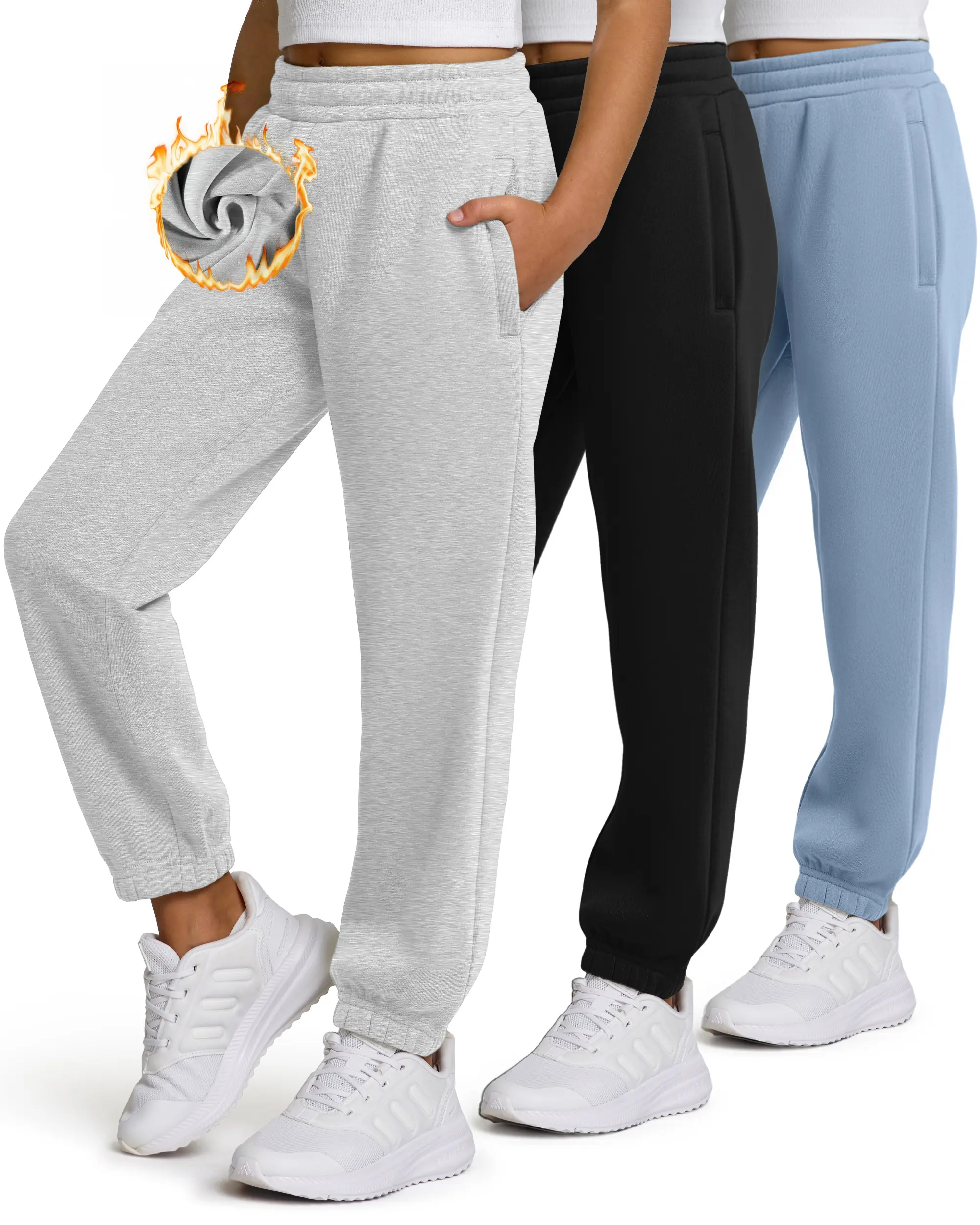 PURE CHAMP Girls' 3-Pack Premium Fleece Joggers, Buttery Soft Casual Jogger Sweatpants with Zipper Pockets and 4-Way Stretch for School & Sports, Buttery Soft Jogger, Soft Jogger Trousers Streetwear Joggers Streetwear Joggers