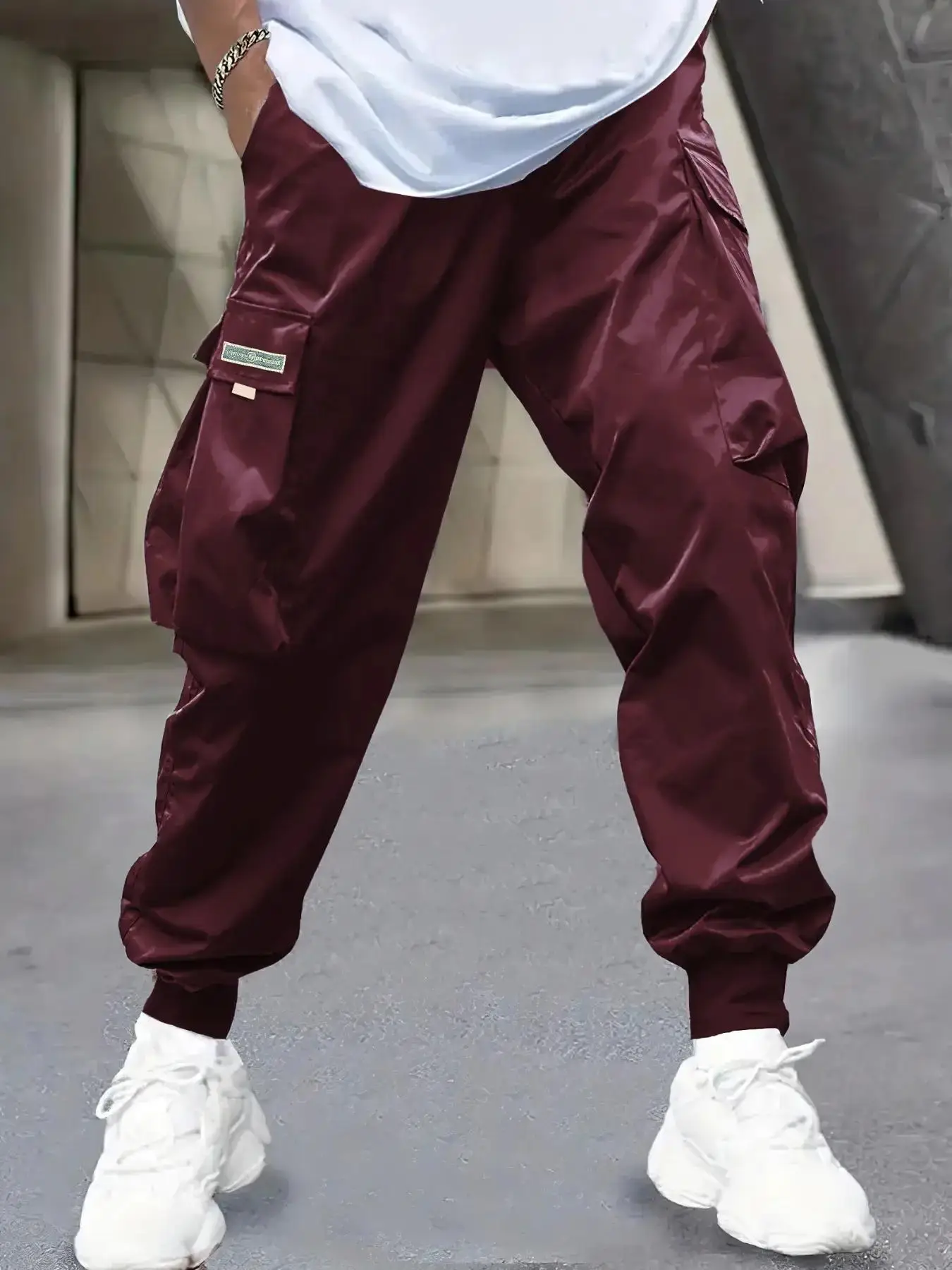 Men's Patched Flap Pocket Drawstring Cargo Pants, Casual Multi-pocket Jogger Bottoms, Men's Trousers, Men Streetwear