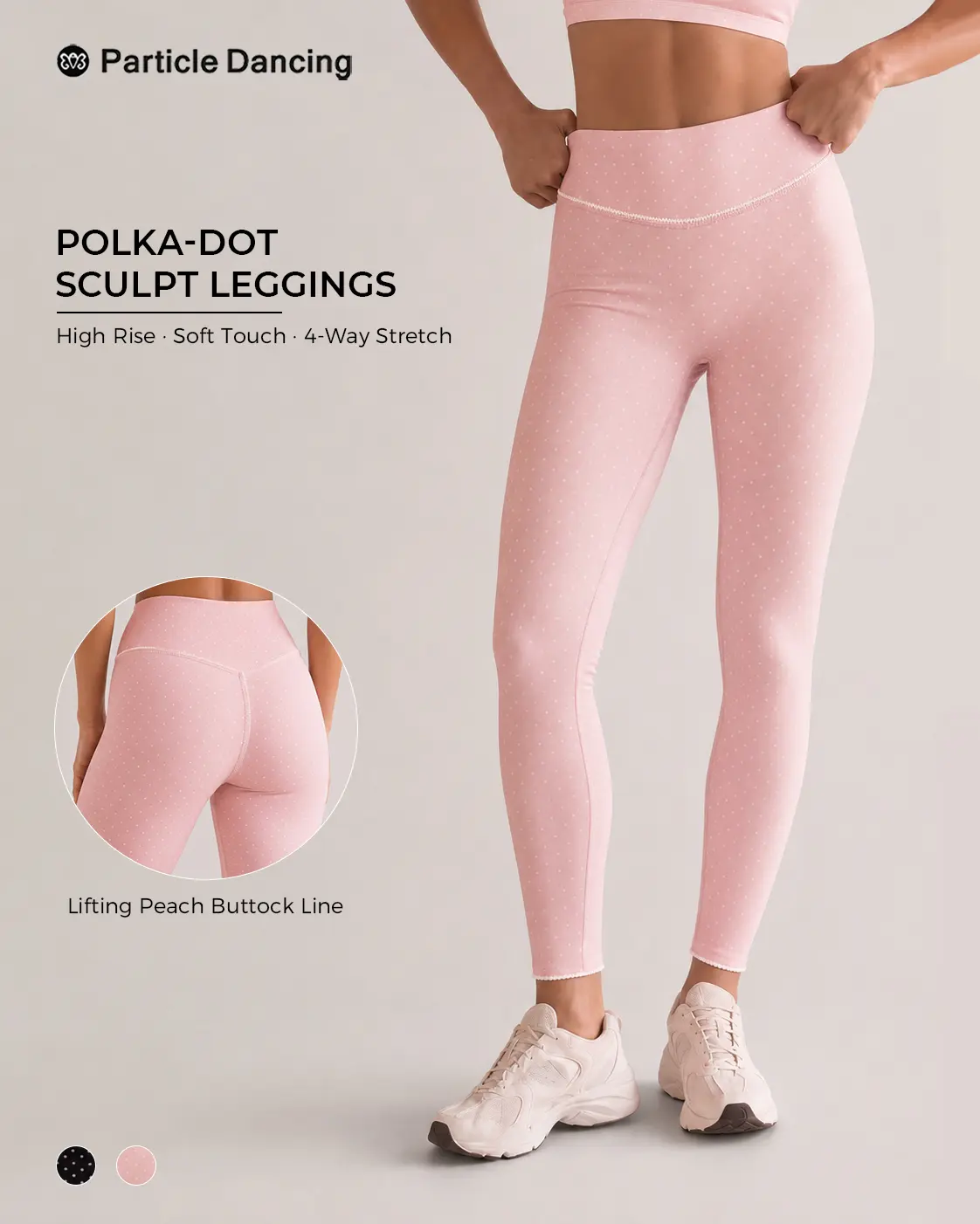 Women’s Pink Polka Dot Yoga Leggings, High Waist Ankle Length Workout Pants, Soft Stretch Slim Fit Athletic Leggings, Cute Printed Pilates Pants for Yoga, Studio, Gym, Travel and Casual Daily Wear