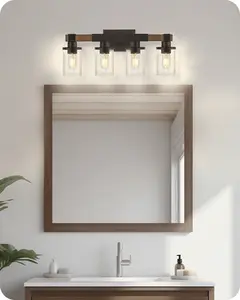 4-Light Bathroom Light Fixture, Farmhouse Vanity Lights for Bathroom with Glass Shade, Rustic Bathroom Light Fixtures, E26 Base