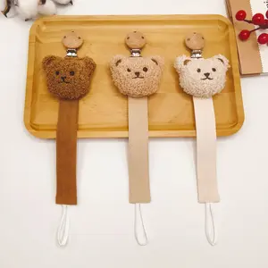 Anti-Lost Pacifier Chain, Teething Toy Lanyard, Bear Head Design Soother Strap, Pacifierclip, Newborn Infant Baby Accessories for Boys & Girls