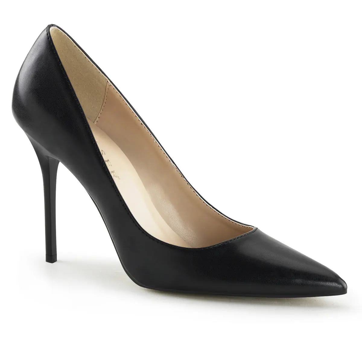 Women's Elegant Black Vegan Leather Pointed Heel Pumps - Stylish Classy Fashion Shoes, Classique-20