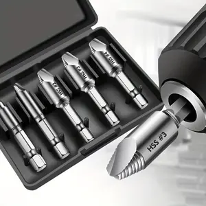 One Set 5pcs Damaged Screw Extractor Drill Bit High Speed Steel Double Easily Take Out Side Drill Out Broken Screw Remover Bolt Screwdriver Bit Set Screw Extractor Bits