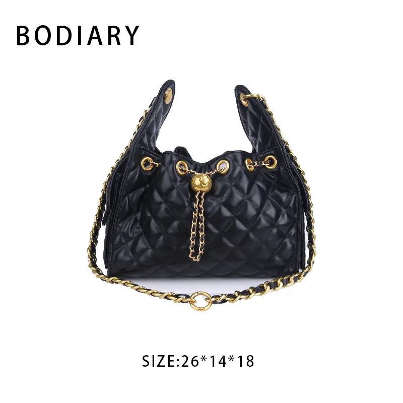 25C high-end leather bag, black large capacity women's bag, can be slung diagonally