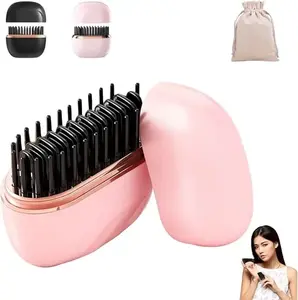 Mini Portable Hair Straightener Brush - Rechargeable Wireless Hot Comb, Fast Heat 3 Temp Settings