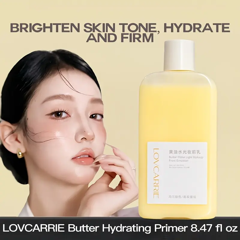 LOVCARRIE Butter Hydrating Cosmetic Primer (240ml) - Super Size Watery Dewy Face Base for Dry Skin, Smooths Pores, Hydrates, Brightens Tone, Daily Makeup Prep Essential