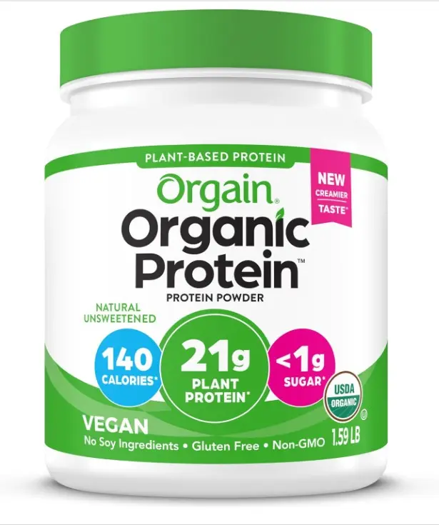 Orgain Organic Vegan Protein Powder, Natural Unsweetened - 21g of Unflavored Plant Protein, 4g Prebiotic Fiber, Low Net Carbs, No Added Sugar, Non-GMO, for Shakes & Recipes, 1.59 lb