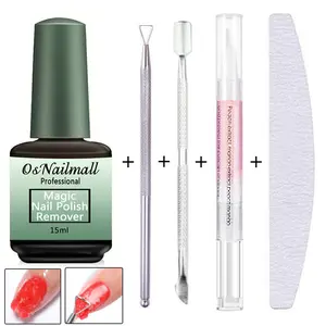 5pcs Nail Polish Gel Remover Set 15ML, Quick Soak-Off, Gentle, Acetone-Free, Easy Application for DIY & Salon Manicure Use, Fast Drying