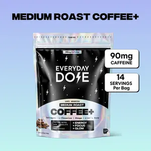 Everyday Dose Coffee+ Medium Roast Beverage 100% Arabica Blend with Lion's Mane Chaga L-Theanine & Collagen Protein 14 Servings Gut Friendly No Jitters
